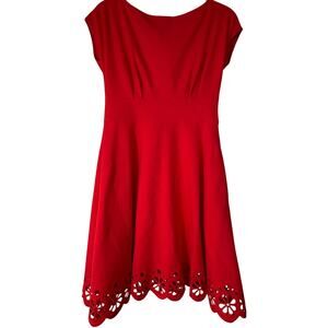 Kate Spade Red Floral Eyelet Cutout Hem Fit Flare Dress S